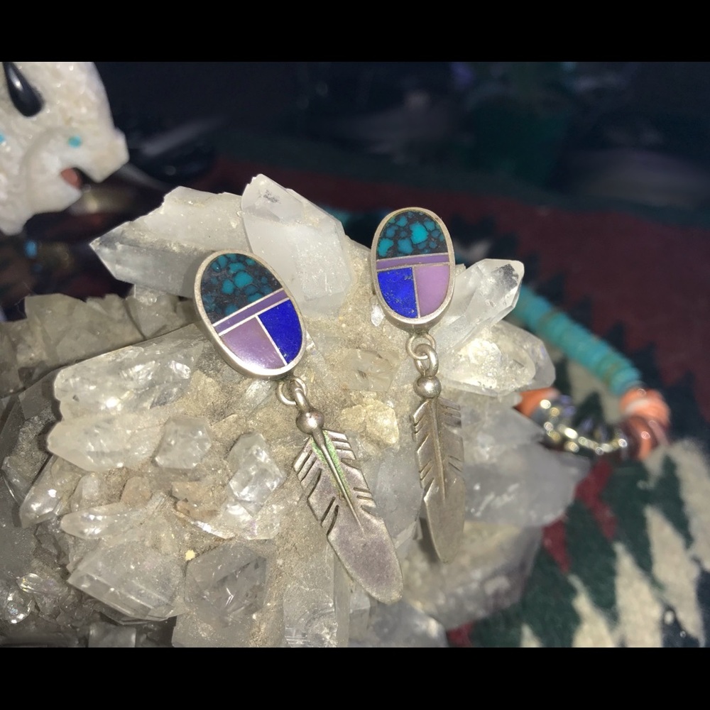 RAY Tracey knifewing multi-stone Feather Earrings